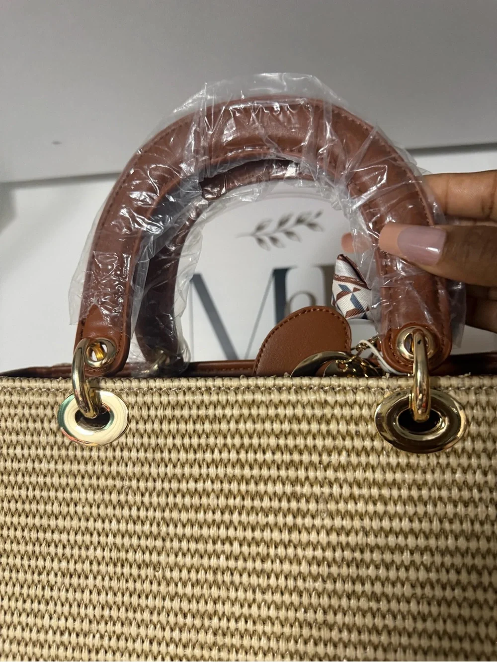 Woven Straw Satchel with Brown Leather Trim - Classic Summer Tote